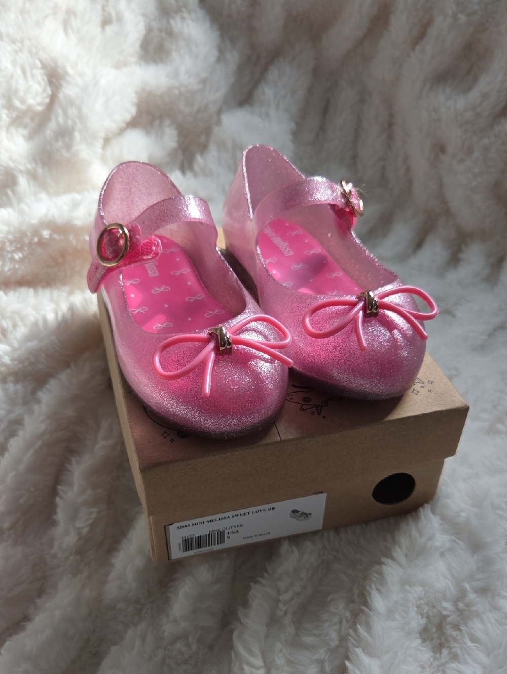 Mini Melissa Pink Glitter Bow Mary Jane Kids Shoes